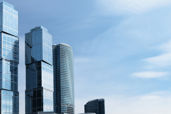 London skyscrapers against blue sky